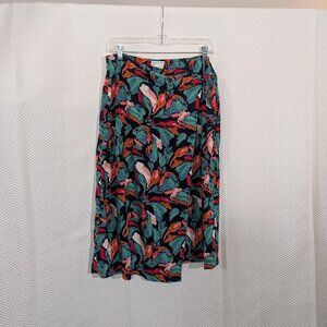 Frank & Oak The Wrap Skirt Tropical Botanical Print Adjustable Waist Midi Large